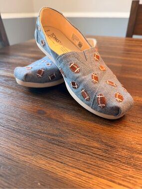 TOMS Football-Embroidered Slip-Ons in Denim Blue
